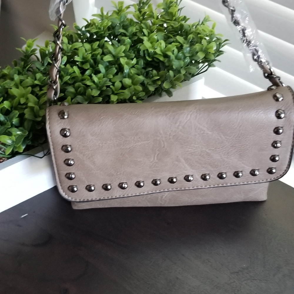 Gray Leather Crossbody